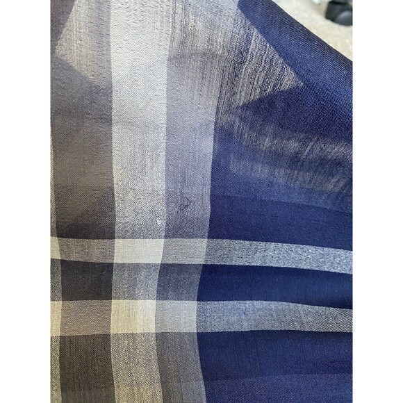 Burberry Scarf Rectangular 27x104” Blue Plaid Wool Silk Lightweight Designer - Picture 7 of 7